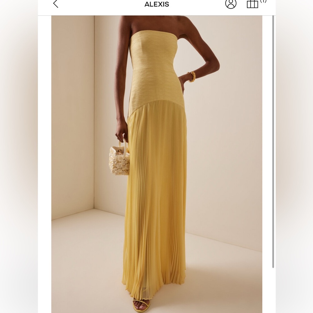 Alexis Strapless Pleated Yellow Maxi Dress